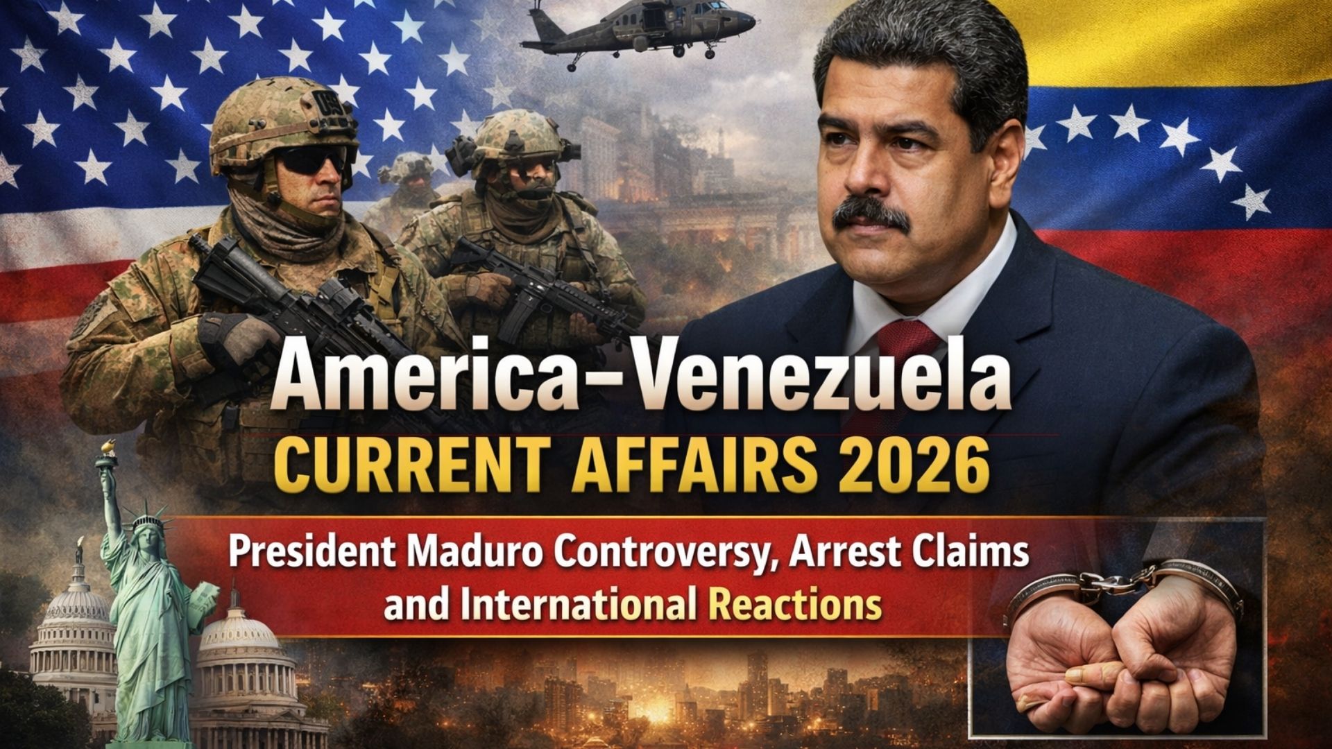 America–Venezuela Current Affairs 2026 | President Maduro Controversy, Arrest Claims and International Reactions MCQ