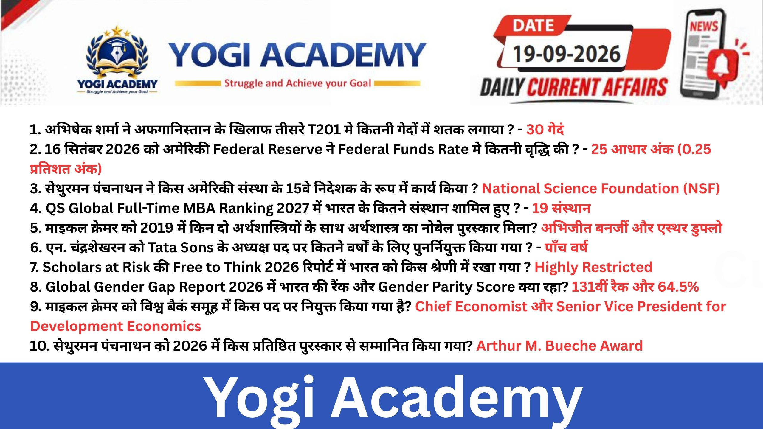 Current Affairs 19 September 2026